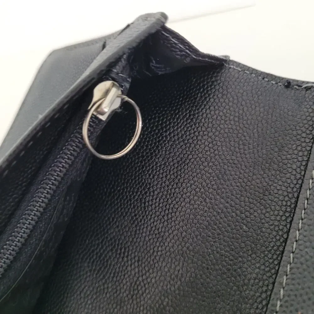 Cartier Santos Bifold Card Holder Checkbook Black Wallet Long Grain Leather